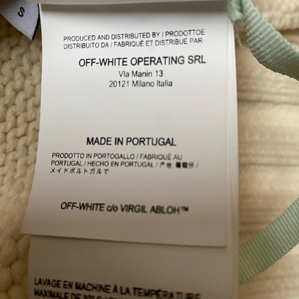Off-White c/o Virgil Abloh Cream Knit Sweater Sz Small Logo Cuff 2013 Authentic - Picture 9 of 14